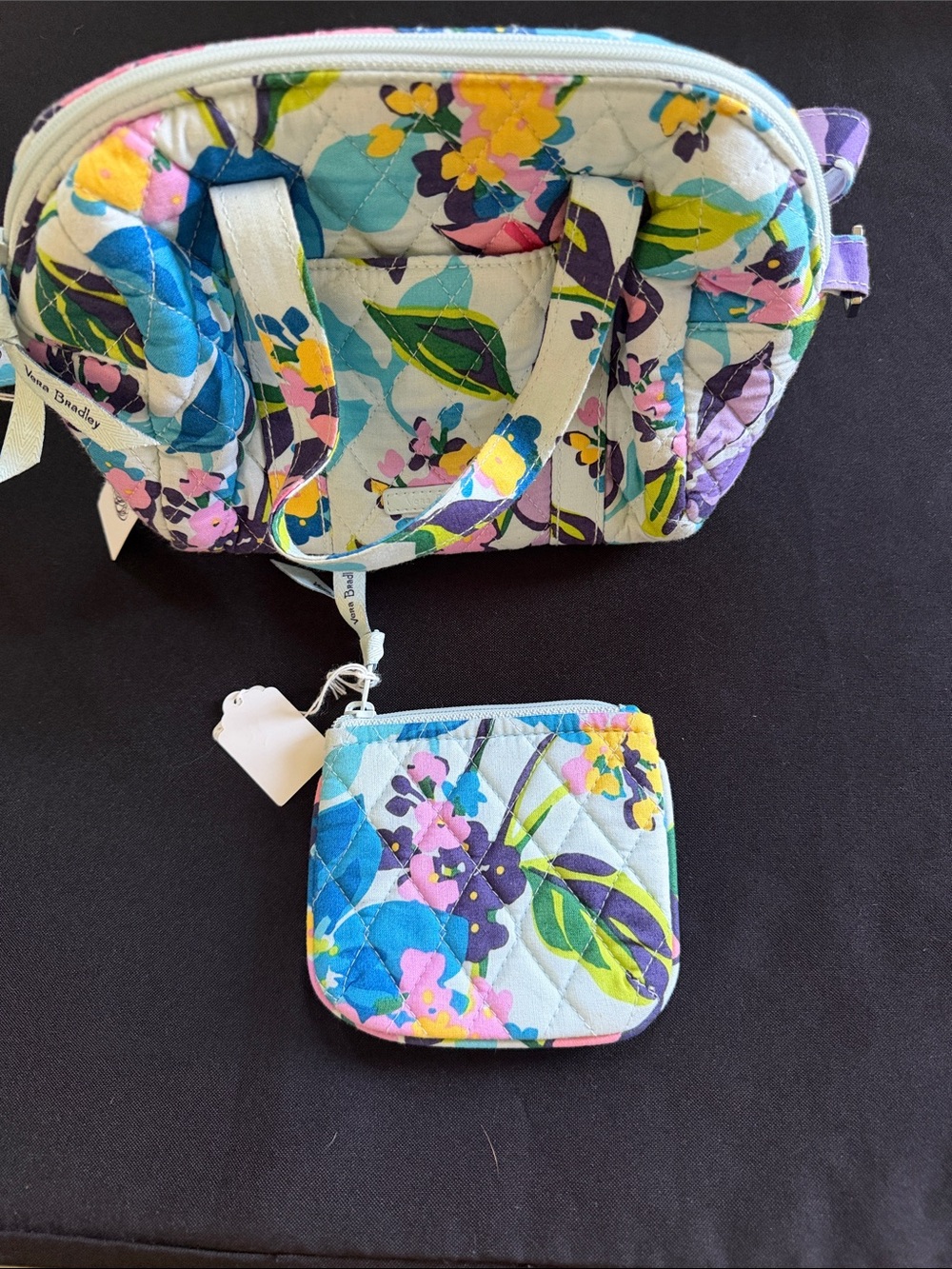 Vera Bradley Quilted Floral Handbag and Coin Pouch - Blue, Purple, Yellow, Green